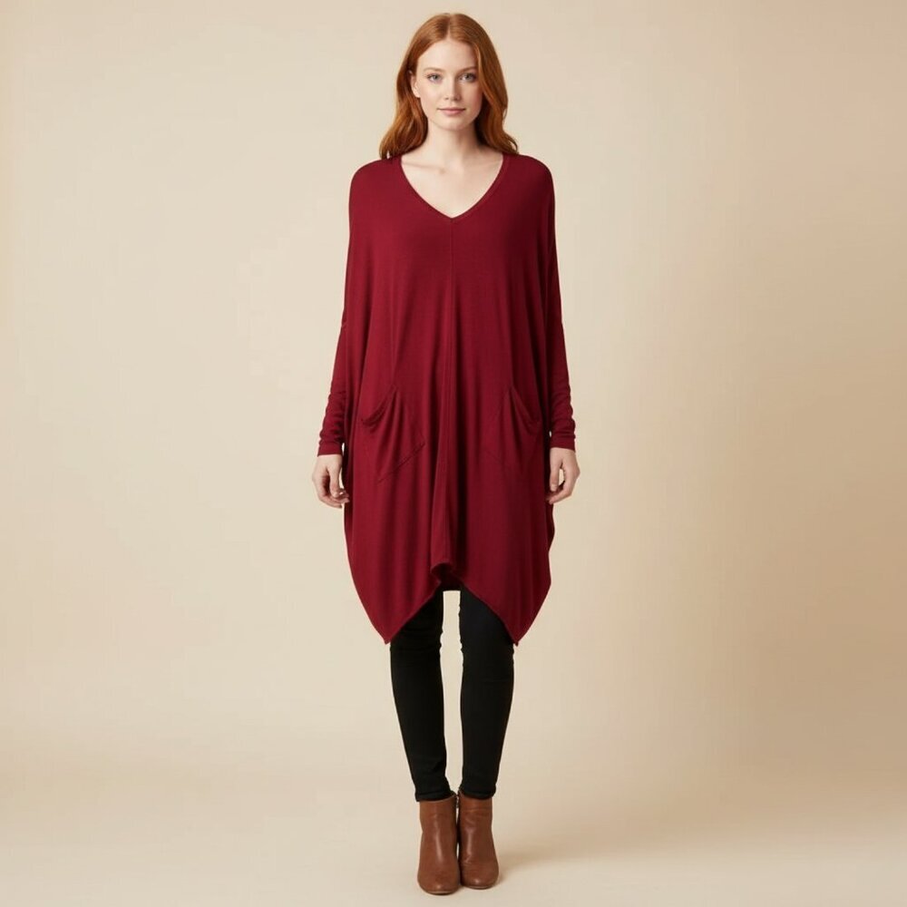 Bryn Walker Womens Small Oversized Asymmetrical Vneck Pocket Tunic Dress